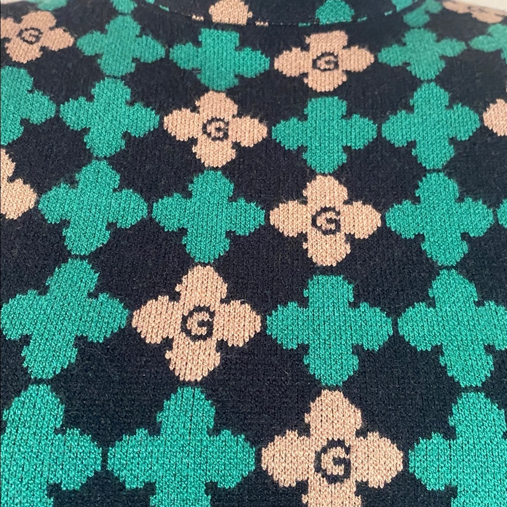 G interlock GG print green/cream/black knit mock turtleneck top sweater - Picture 5 of 7